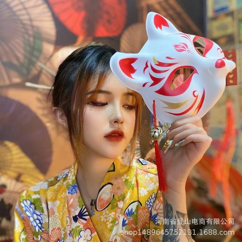 彩绘日式和风狐狸面具半脸 古风汉服化妆舞会cos动漫