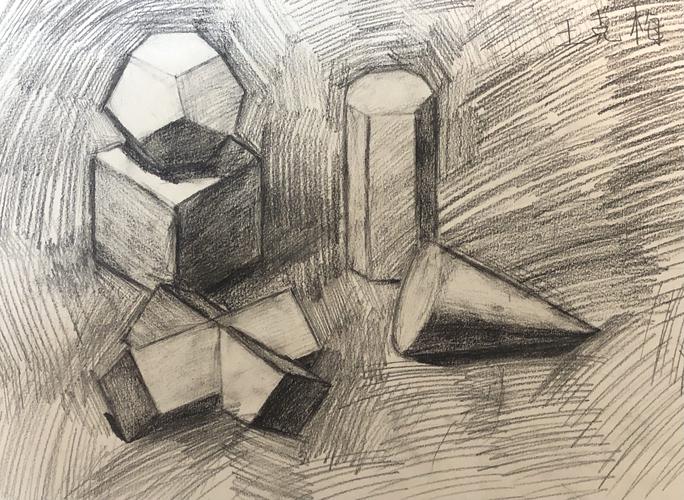 素描静物和几何立体组合