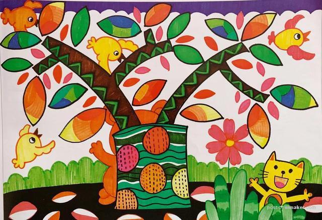 用水彩笔画的儿童画色彩鲜艳