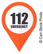 数字, 紧急事件, 112, 桔子, 指针, 矢量, 图标, 在中, eps, 10, 隔离