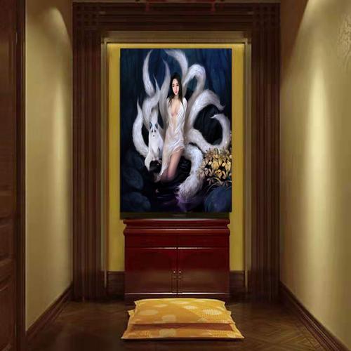 狐仙画像九尾挂像娘娘供奉青丘狐狸下方保家年画