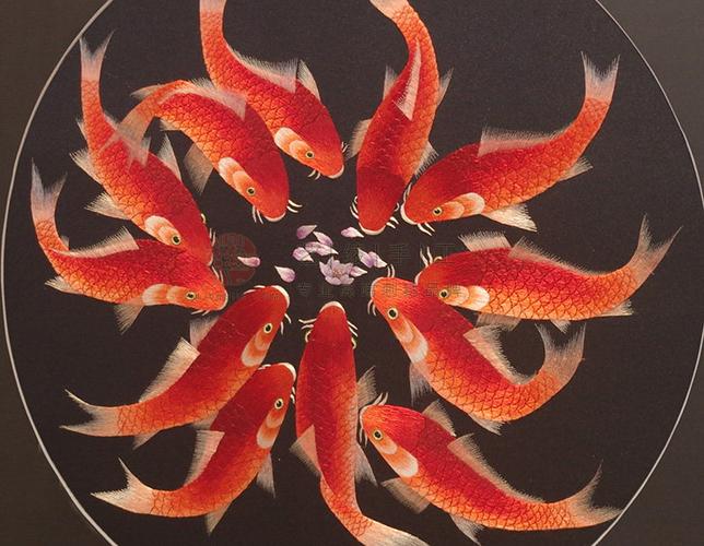 艺绫手工刺绣 苏绣成品装饰画 中式客厅餐厅挂画十二鲤鱼年年有余
