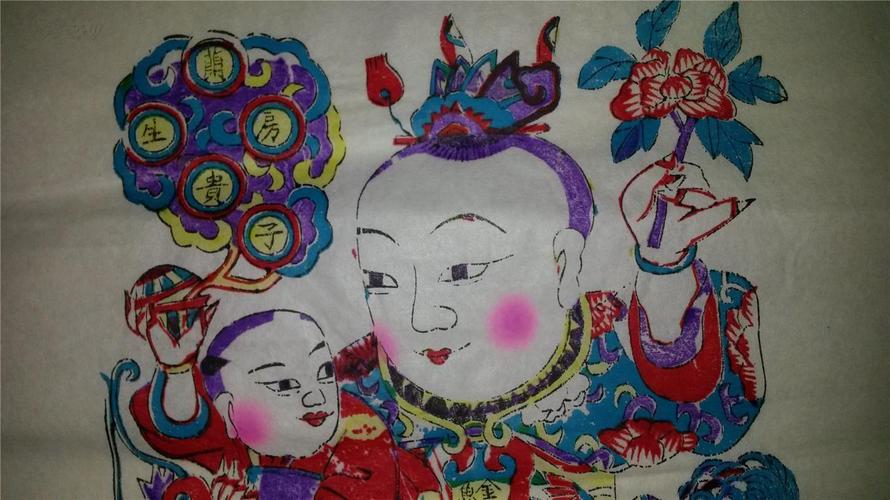 杨家埠木版年画版画大全之078,079*兰房生贵子,桂阁产