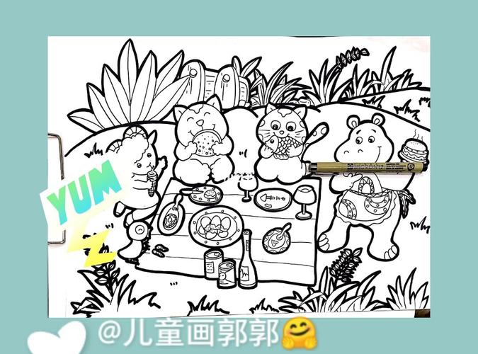 幼师考编#动物野餐儿童画#动物简笔画_简笔画_幼师_儿童画_野餐_幼师