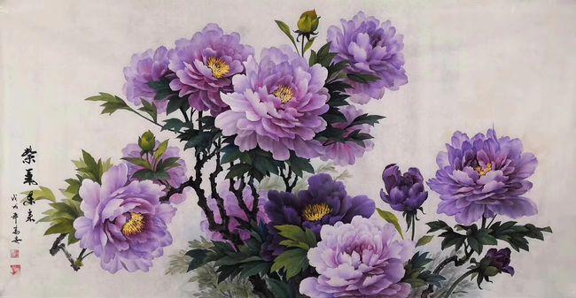 当代著名画家王万安院长没骨牡丹作品欣赏