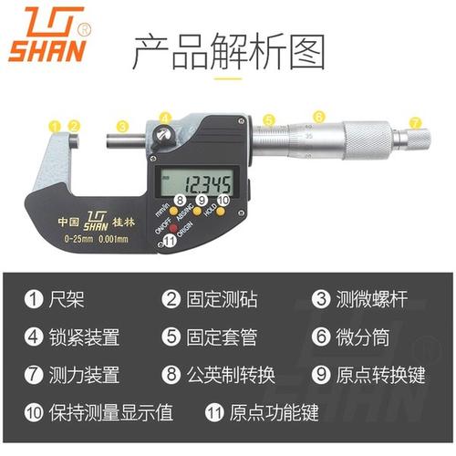 螺旋测微器仪 0.001 电子数显高精度 25mm 0 桂林数显外径千分尺
