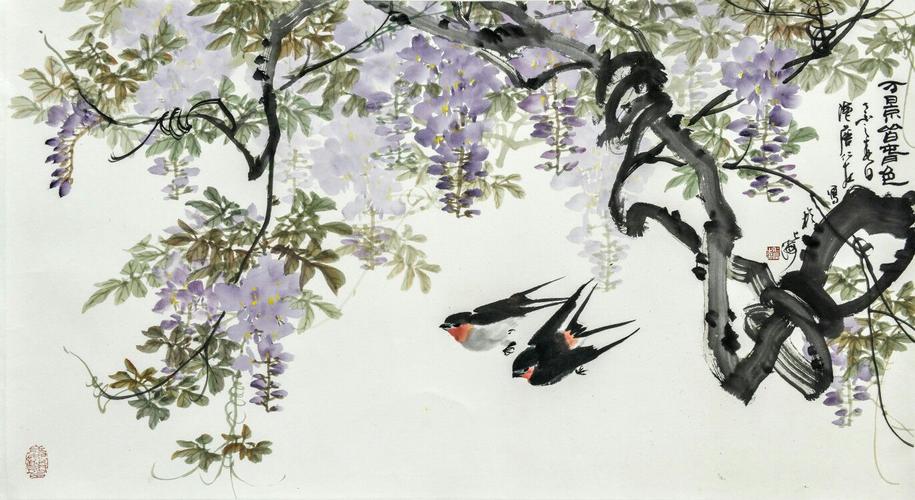 海上詹仁左花鸟画