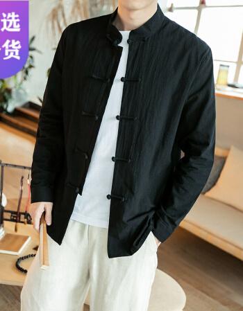twtm潮男新品衬衫男长袖秋季亚麻男装中式复古中国风改良棉麻外套春秋