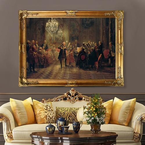横版欧式宫廷人物客厅装饰画世界名画音乐会油画有框画尺寸可定做