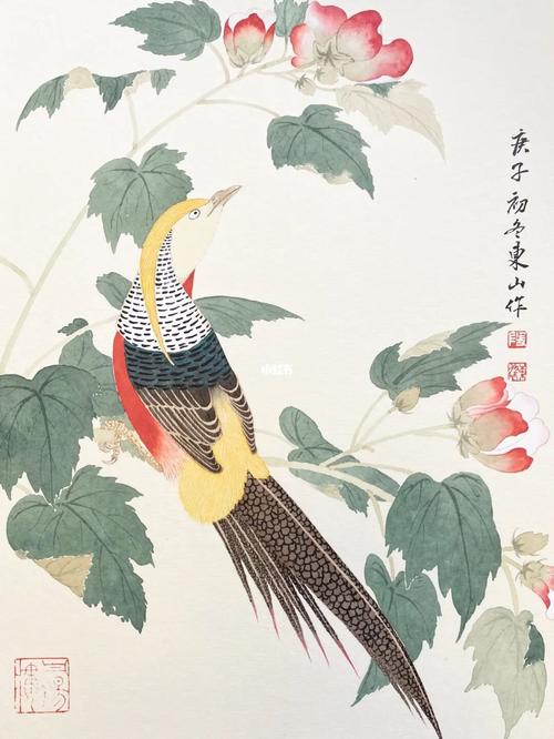 没骨法拟宋徽宗《芙蓉锦鸡图》_没骨画_文化_绘画