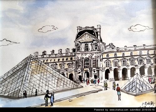 手绘插画,线稿,水彩插画,传统绘画区(完成作品)  卢浮宫水彩速写查看