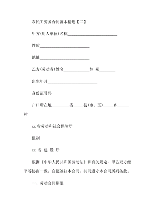 农民工劳务合同范本精选范文 .docx 12页