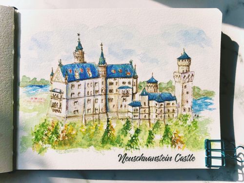 99996996旅行水彩|新天鹅堡_天鹅堡_城堡_水彩_new swan