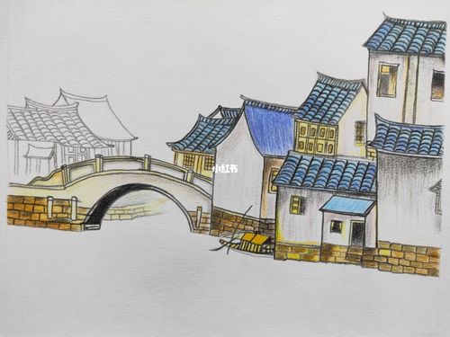 彩铅·江南水乡_彩铅_人文_绘画