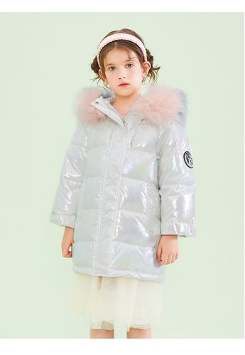 女童羽绒服2020冬季新款撞色毛领连帽炫彩时尚儿童羽绒服女