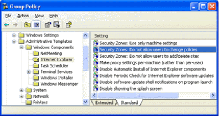 figure 3: viewing administrative template policies in windows xp