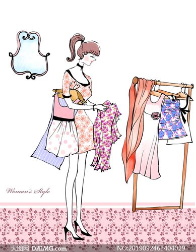在收拾整理衣服的美女插画分层素材