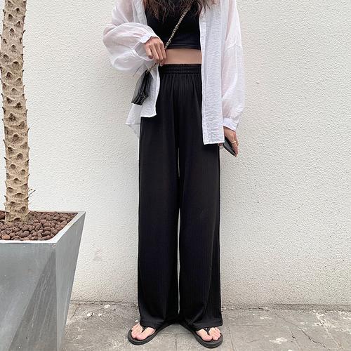 微胖女生穿搭显瘦胖mm裤子大码阔腿裤女高腰垂感薄款休闲拖地裤