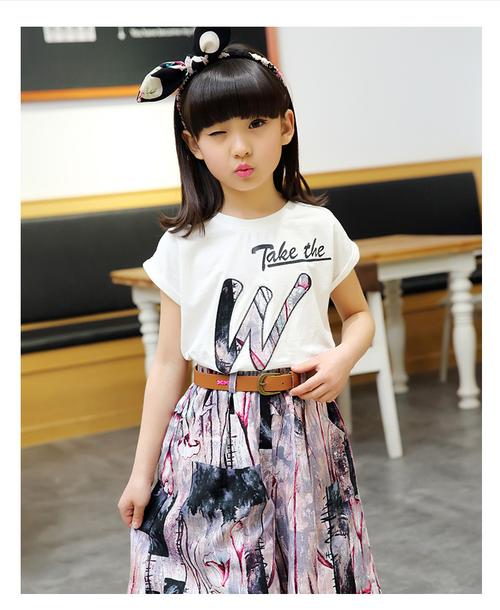 童装女童夏装2016套装女中大童儿童棉麻风短袖裙裤两件套装夏女孩