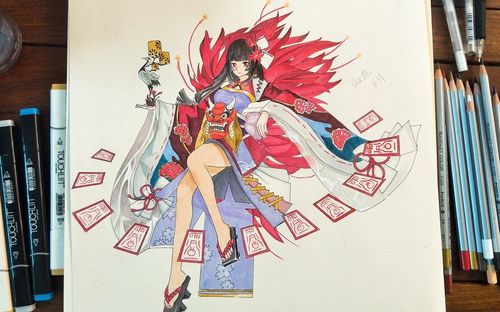 手绘阴阳师扬我彼岸花女王大捷马克笔彩铅