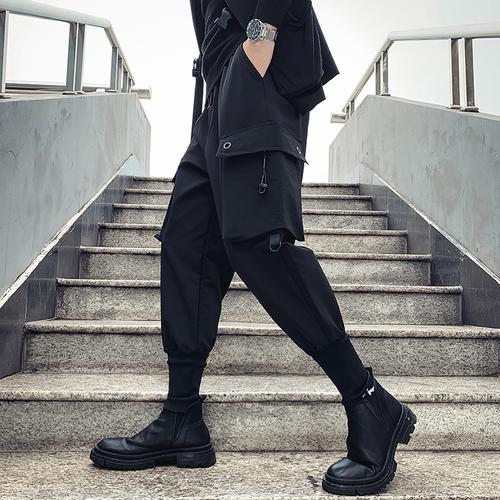 工装裤男潮牌束脚裤子2022新款春季配马丁靴潮流百搭抽绳小脚长裤