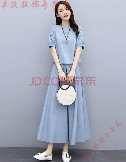 女装两年夏季遮肚子显瘦夏天亚麻套装裙子 牛仔蓝 xl【图片 价格 品牌