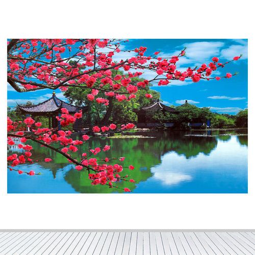 山水风景画定做梅花报春海报自然风光图客厅房间墙贴