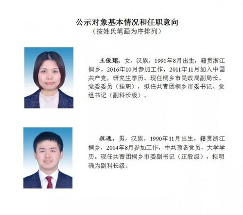 桐乡市拟提拔任用(转任重要岗位)领导干部任前公示通告