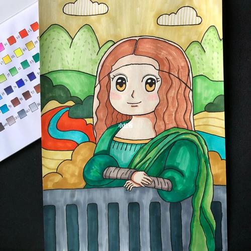 儿童画·蒙娜丽莎的微笑_儿童画_马克笔_麻城市攻略_绘画_动漫_临摹