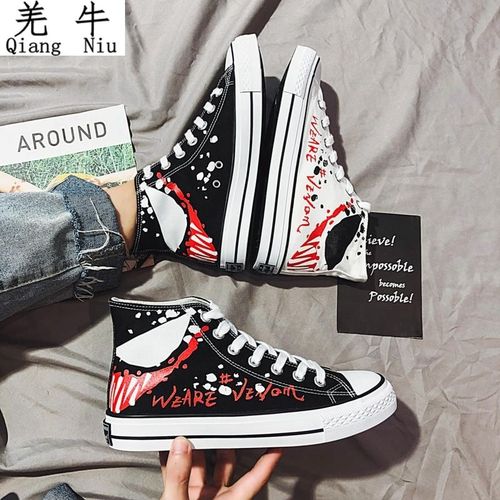 鞋子上印有fashion,fashion官方旗舰店鞋子 毒液硫化鞋高帮绑忛帆布banx板鞋ins超火街拍fashion
