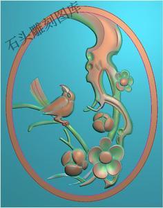 梅花椭圆 梅花鸟精雕图浮雕灰度bmp电脑雕刻jdp花鸟挂件 花草吊坠