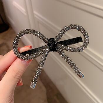 海盗船坞韩国同款水晶蝴蝶结发夹头饰闪钻少女发夹网红复古发圈头绳