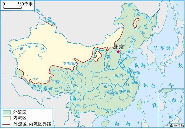 我国内流区,外流区的分界线,大致为:大兴安岭西侧——阴山——贺兰山