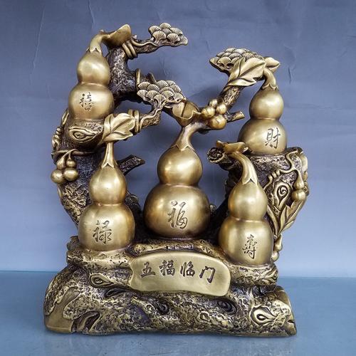 纯铜四季平安葫芦吉祥如意八卦开盖葫芦百福葫芦摆件铜葫芦家居品