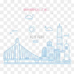 城市中国广州矢量红色地标建筑群食在广州广东地方特色美食腊肠煲仔饭