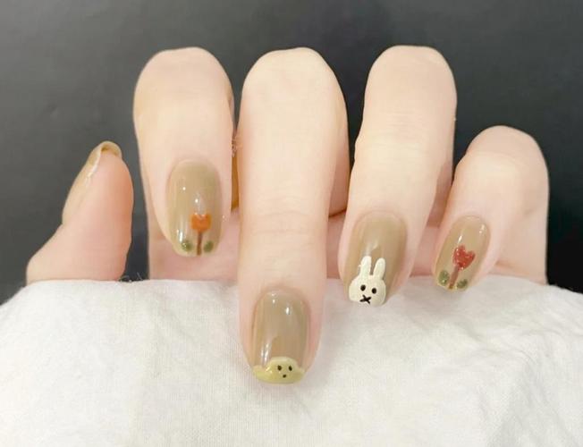 秋冬超可爱手绘小兔子美甲,动物美甲-lomo美甲