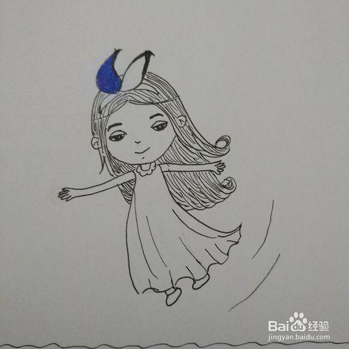 简笔画:小清新女孩飞起来步骤图