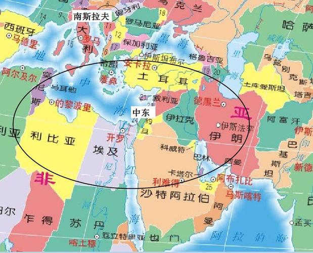 南斯拉夫和中东在世界地图中的大概位置.