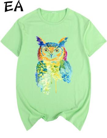 ea潮牌2021新款彩色写实猫头鹰印花可爱减龄百搭个性t恤男女同款