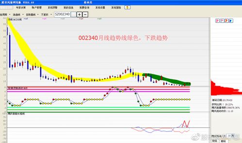 月线趋势线绿色,表明这个股票长期趋势还是下跌趋势.