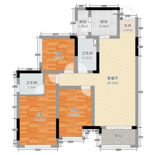 以下就是本套华南城巴南华府小区94平米二居室房子的户型图