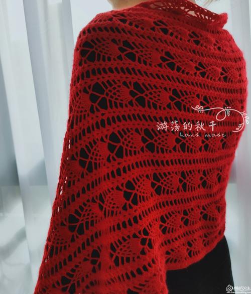 千千红女士钩针菠萝花样长款围巾