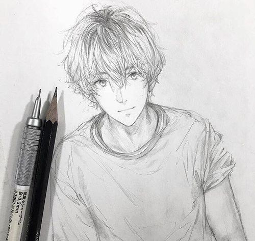 铅笔手绘,阳光帅气的动漫男生线稿