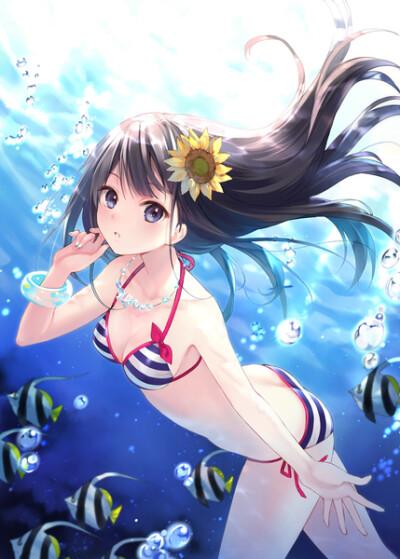 『沫沫』动漫原创 插画手绘 二次元 少女 唯美 萌 泳装 夏日