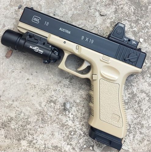 手抢吃鸡装 cs 格洛克刻字版电动连发下供弹水弹抢回膛荒野 g18 战术