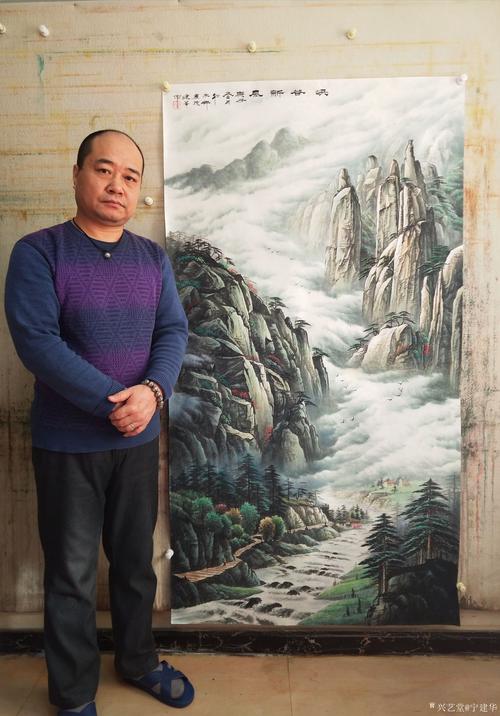 宁建华收藏:国画彩墨山水画《峡谷新风》,大