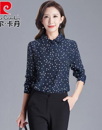 皮尔卡丹高端女装桑蚕丝衬衫女新款长袖气质重磅女士真丝衬衣妈妈碎花