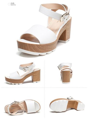 daphne/达芙妮夏季粗高跟木质纹理女凉鞋1016303609