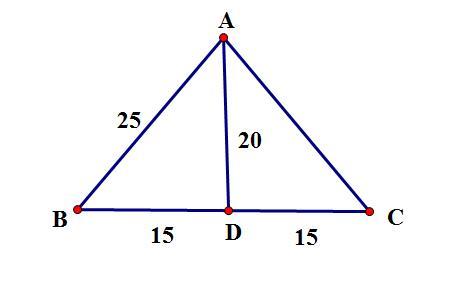 如图在三角形abc中ab=25bc=30bc边上的中线ad=22求证三角形abc是等腰