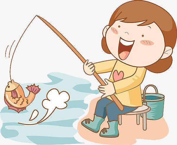 关键词 : 蓝色,棕色,鱼竿,小鱼,女孩,钓鱼,卡通,手绘